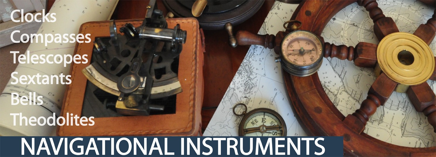 navigational instruments, clocks, compasses, telescopes, sextants, bells, theodolites